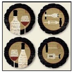 Set of 4 Assorted Deco Wine Image Tumbled Stone Coasters